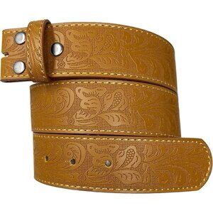 Western Style Tooled Genuine Leather Mens XXL Belt Removable Buckle Tan 1.5"